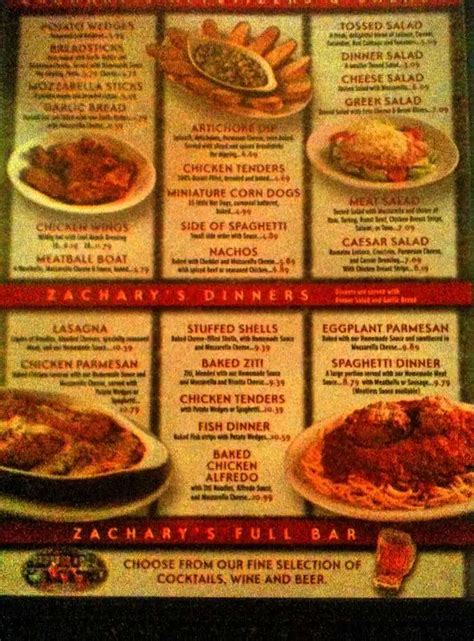 Zachary's Pizza House Menu - Urbanspoon/Zomato