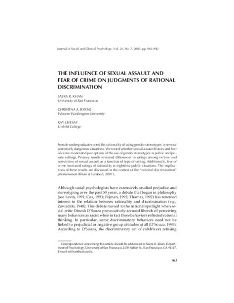 Pdf The Influence Of Sexual Assault And Fear Of Crime On Judgments Of Rational Discrimination