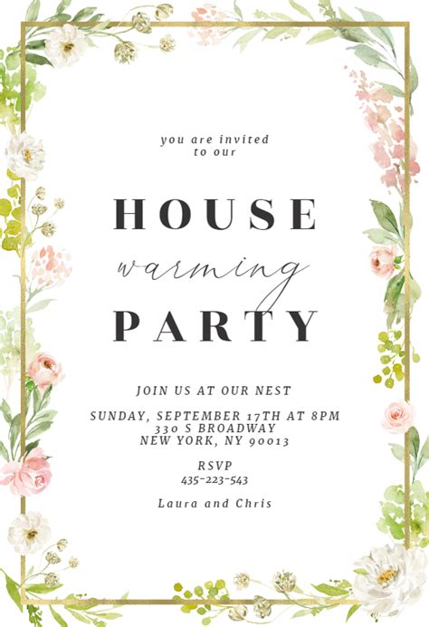 Frame And Floral Housewarming Invitation Template Greetings Island