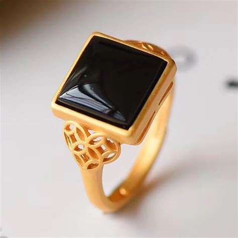 Anillo Cuadrado De Jade Negro Hetian Natural Novedad Retro Noble