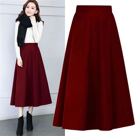 Idall Midi Skirtwomens Skirts Womens Winter Vintage High Elastic Waist A Line Pleated Wool