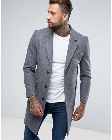 Lyst Asos Wool Mix Overcoat In Light Grey Marl In Gray For Men Save 41 08527131782946