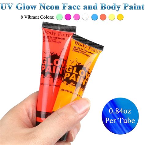 UV Glow Blacklight Neon Face and Body Paint - 8 Tubes 0.84oz - Neon