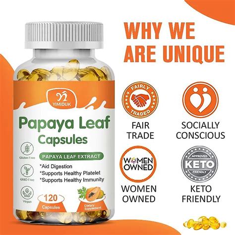 Papaya Leaf Extract Digestive Enzymes Veg Capsules Blood Platelet Bone