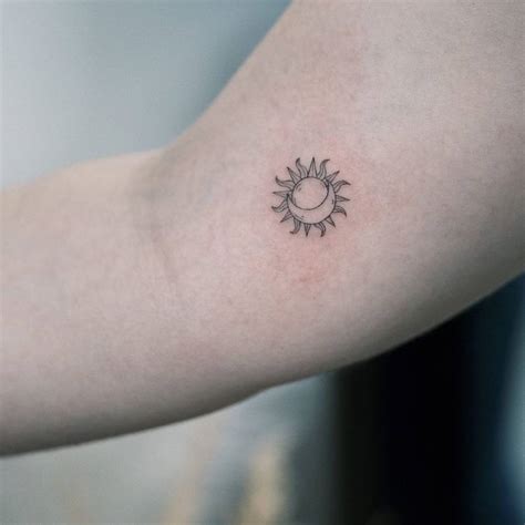 Fine Line Sun And Moon Tattoo On The Inner Arm