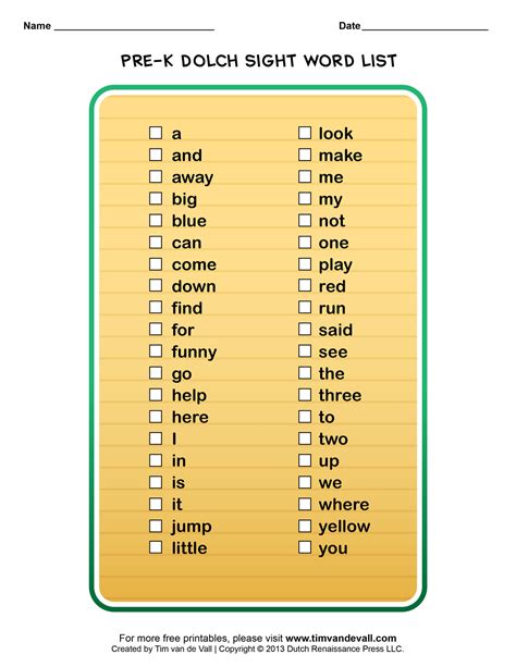 List Of K Words For Kindergarten