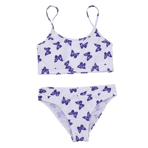 LYMAYTER 7 14 Years Girls Bikini Swimsuits Outfit Hawaiian Split Swimwear Set 2PCS Youth Summer