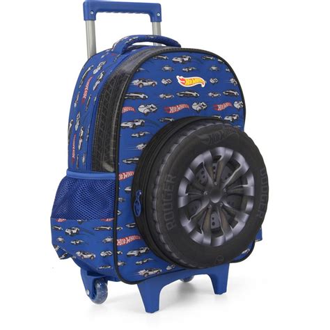 Mochila Escolar Infantil de Rodinhas Hot Wheels Mattel em Poliéster Luxcel PT 1 UN Escolar