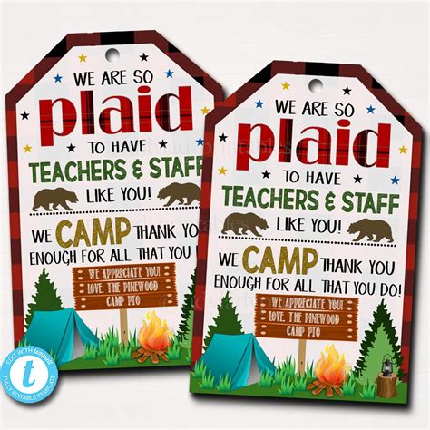 Camping Theme Teacher Appreciation Printable Gift Tags Appreciation