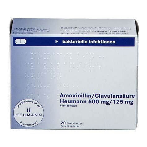 Amoxicillin Clavulansäure Heumann 500 mg 125 mg 20 St mit dem E Rezept