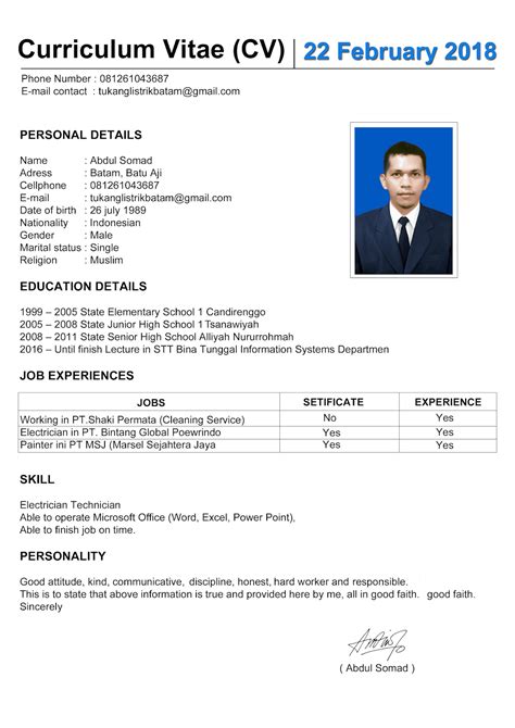 Detail Contoh Cv Curriculum Vitae Koleksi Nomer