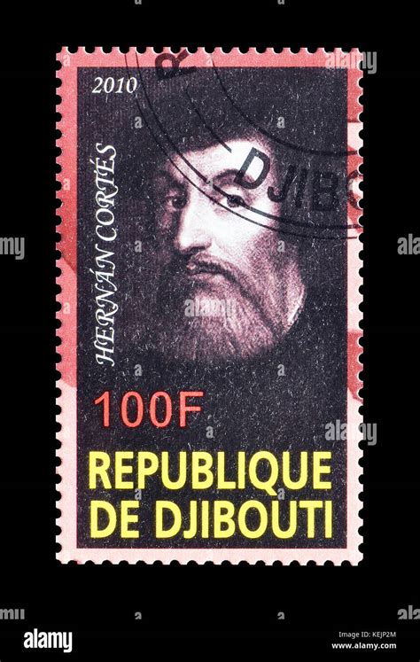 Cancelled Postage Stamp Printed By Djibouti That Shows Hernan Cortes