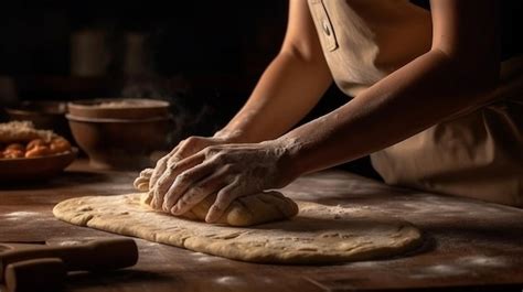 Premium Ai Image A Woman Kneading Dough On A Table