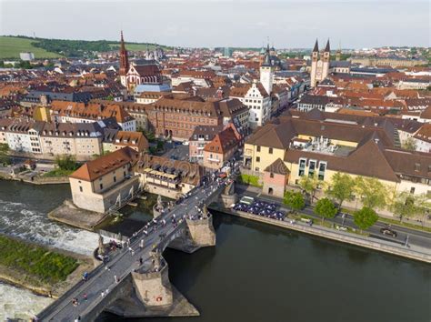 Wurzburg Historical Center Aerial Drone Photo Old Main Bridge