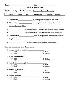 States of Matter Quiz by Reading is Totally Awesome | TpT