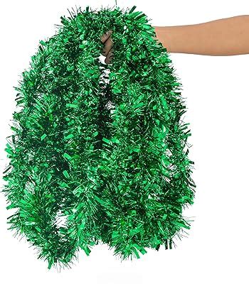 Amazon Ft Prelit Christmas Tinsel Garland Green Metallic Twist