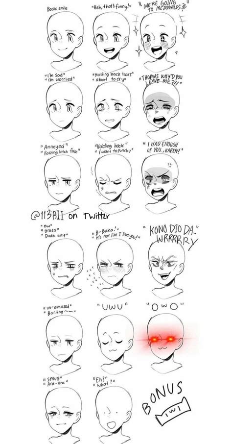 Anime Facial Expressions | Facial expressions drawing, Drawing expressions, Drawing face expressions