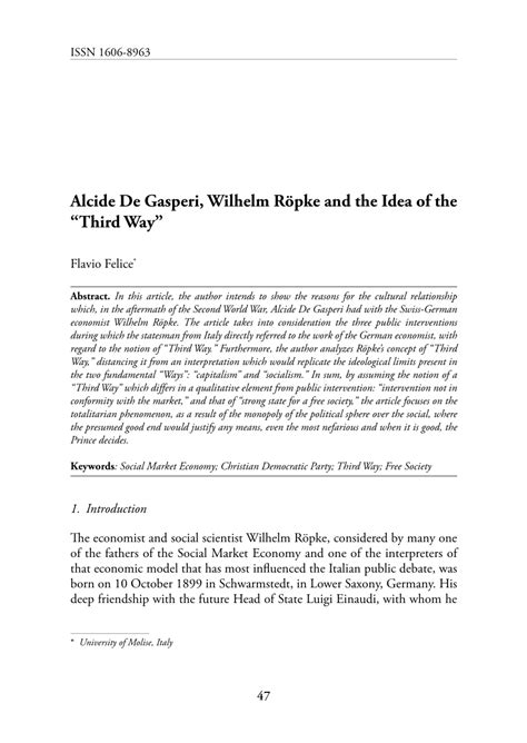 PDF Alcide De Gasperi Wilhelm Röpke and the Idea of the Third Way