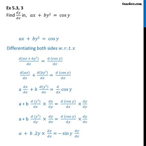 Ex 5 3 3 Find Dy Dx In Ax By2 Cos Y Chapter 5 Ncert