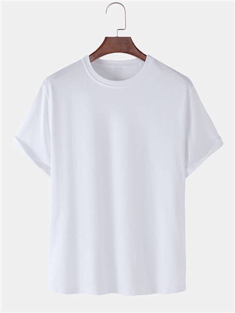 Breathable Solid Color Round Neck Short Sleeve Cotton T Shirts Cotton