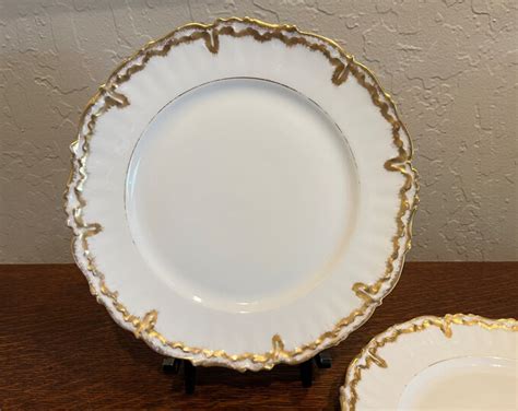 Antique Elite Works Limoges France White Dinner Plates With Gold Gilt