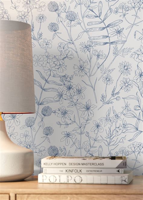 Blue Wildflowers Wallpaper / Peel and Stick Wallpaper Removable Wallpa ...