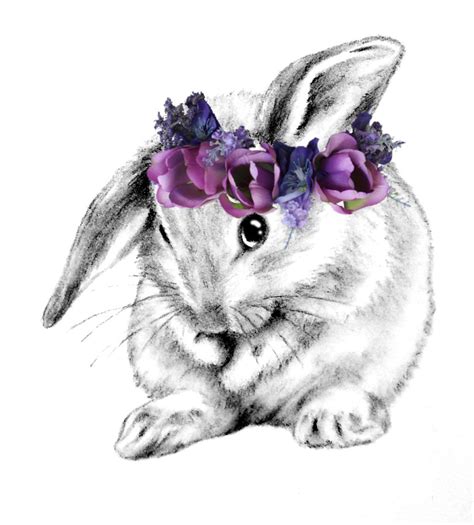 Floppy Ear Bunny With Flower Crown Bunny In Black And White Slower