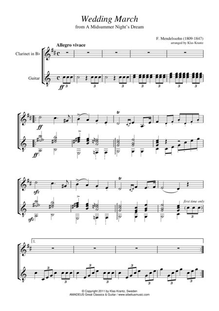 Wedding March For Clarinet In Bb And Guitar Arr Amadeus Music Sheet