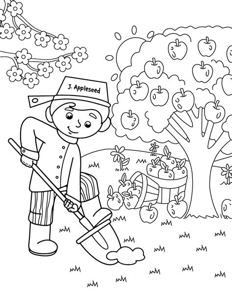 Johnny Appleseed Apple Harvest Coloring Page