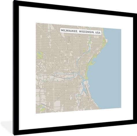 Fotolijst Incl Poster Tekening Van De Stadsplattegrond Van Milwaukee