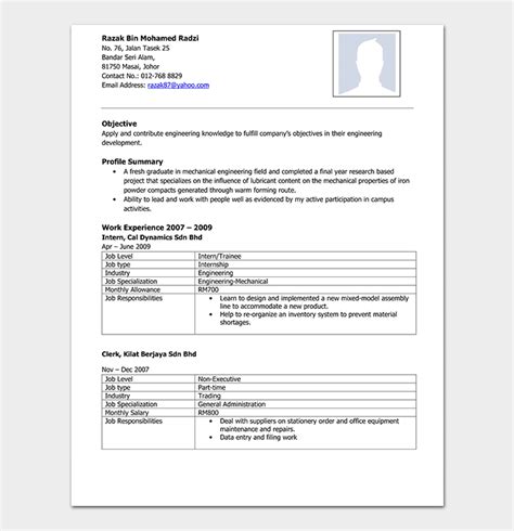 Mechanical Engineer Resume Template 11 Samples Formats