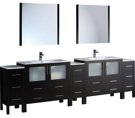 Torino Espresso Modern Double Sink Bathroom Vanity With Side