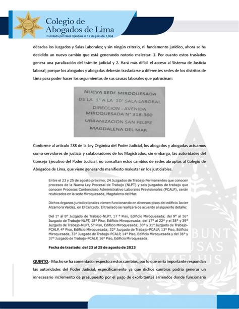 Sobre Los Cambios De Sedes Del Poder Judicial Especialidad Laboral