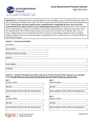 Fillable Online Opt Out Form Lgss Pensions Member Detail S Fax Email