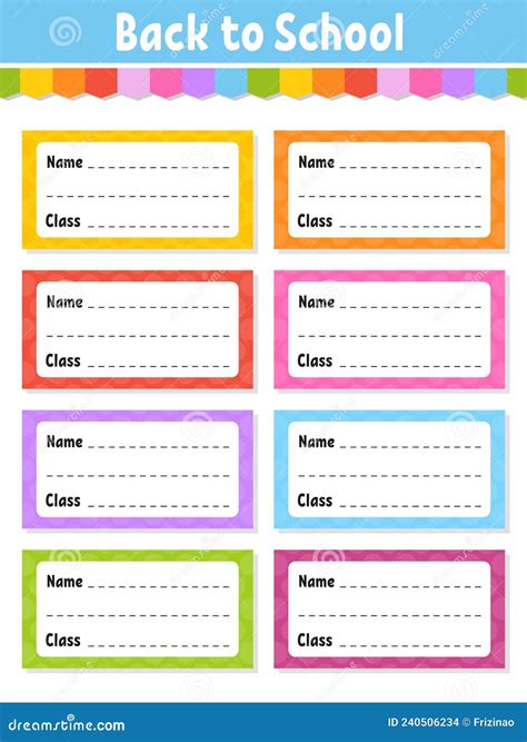 Back To School Labels Set Stickers For Notebook Name And Class