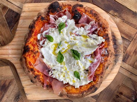 Burrata Cheese And Prosciutto Pizza Grill Hunters