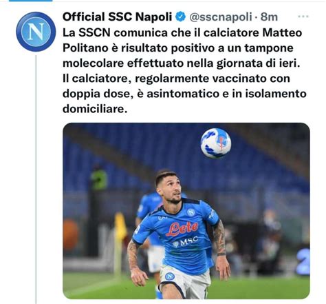 Napoli Matteo Politano Positivo Al Covid Giro Di Tamponi Prima Della