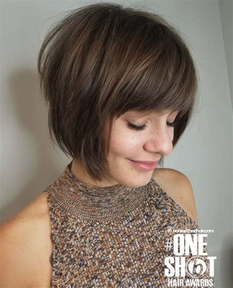 Short Brunette Bob With Full Bangs Choppy Bob Hairstyles Short Bob