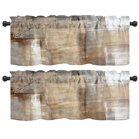 GALMAXS7 Beige Grey Kitchen Curtains Abstract Art Valances Rod Pocket ...