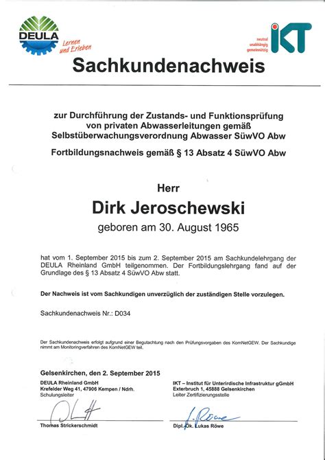 Zertifikate Und Qualifizierungen Rohrreinigung Klaus Jeroschewski GmbH