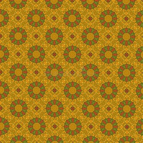 Yellow Red And Green Geometric Flower Pattern Stock Illustration