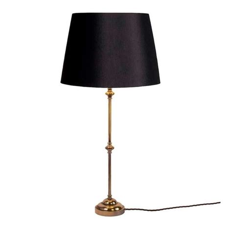 Tall Polished Brass Table Lamp With Black Shade