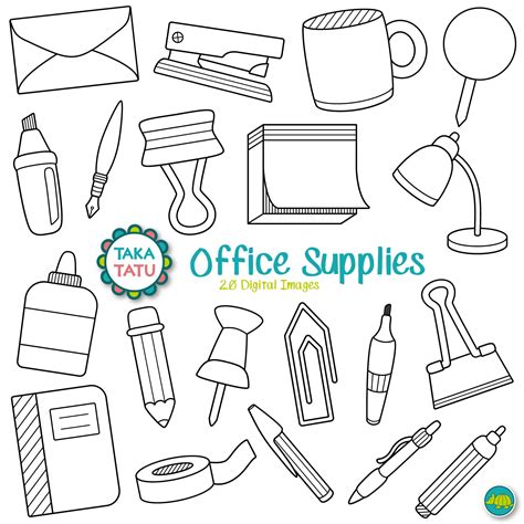 Office Supplies Digital Stamp Office Supplies Clipart Office