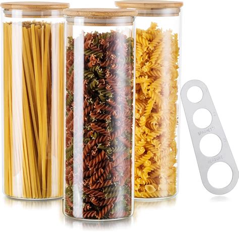 3pcs Glass Pasta Jars 2l Spaghetti Jars With Lid Airtight Food Storage