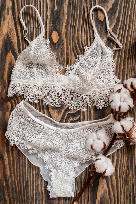 Cotton Striped Panties And White Bra Women S Lingerie On The Concrete Background Zdj Cie Stock