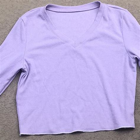 Purple Long Sleeve Top 💓 V Neck White Stitching Depop