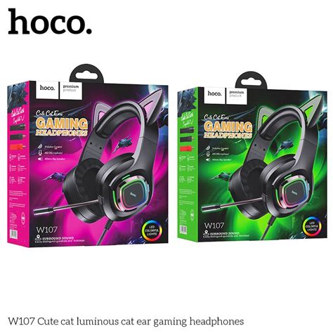 Hoco W Cute Cat Luminous Cat Ear Gaming Headphones Pink