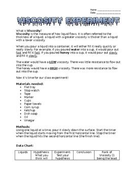 Viscosity Experiment by Sarah Czako | TPT