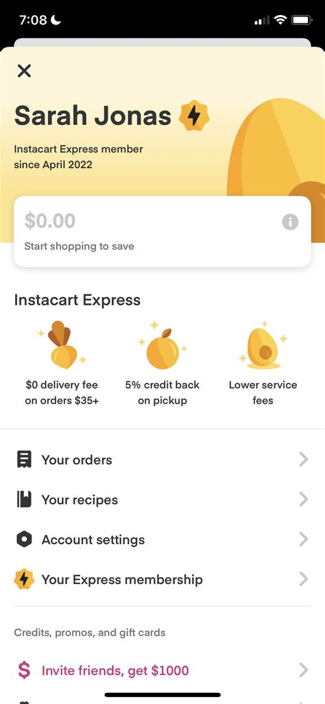 Screenshot of Instacart - Account