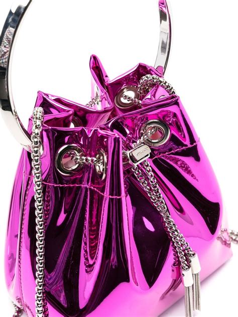 Jimmy Choo Bon Bon Metallic Top Handle Bucket Bag In Fuchsia Modesens